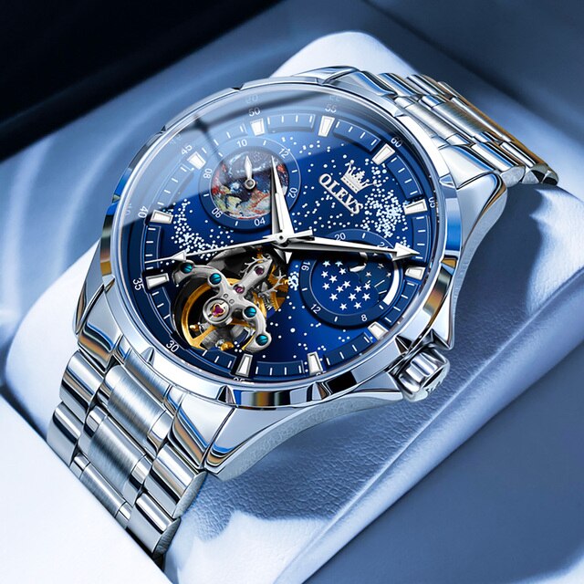 Automatic Mechanical Watch for Man Waterproof Luminous Moon Phase Fashion Dress