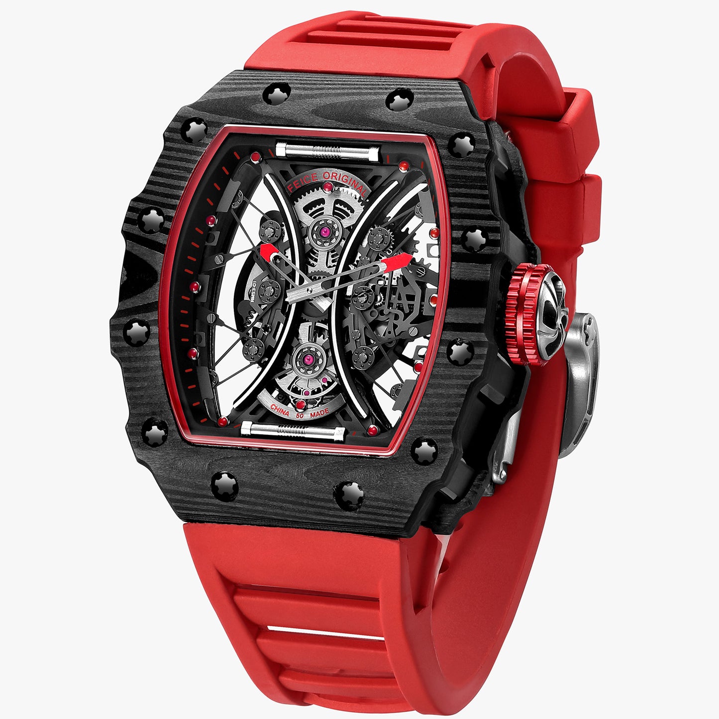 Feice Obsidian FM602 Automatic Skeleton Watch - Carbon Fiber Tonneau Case