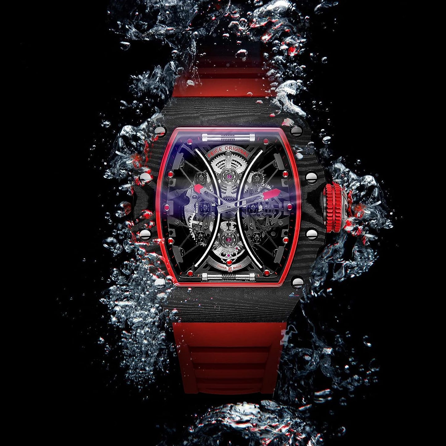 Feice Obsidian FM602 Automatic Skeleton Watch - Carbon Fiber Tonneau Case