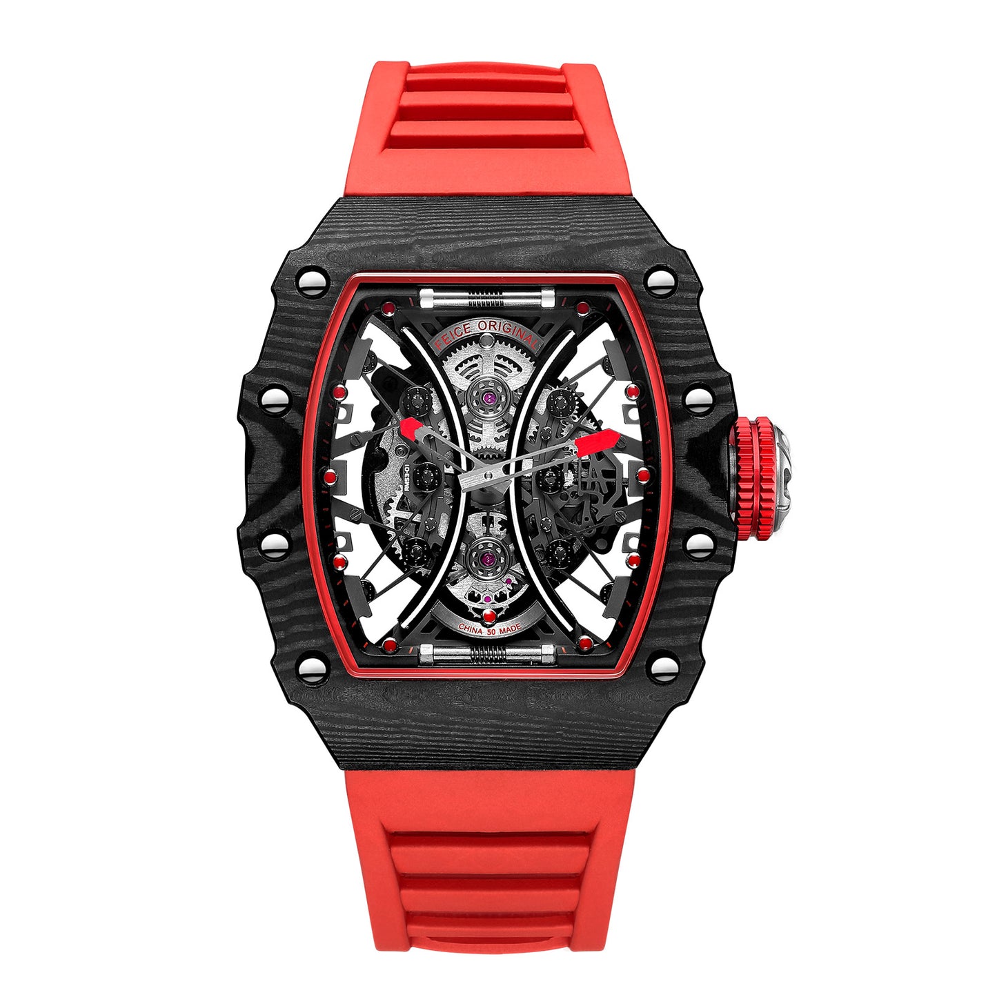 Feice Obsidian FM602 Automatic Skeleton Watch - Carbon Fiber Tonneau Case