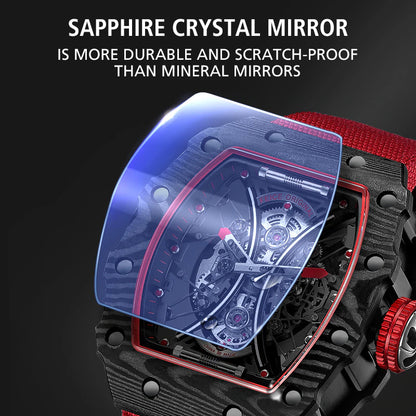 Feice Obsidian FM602 Automatic Skeleton Watch - Carbon Fiber Tonneau Case