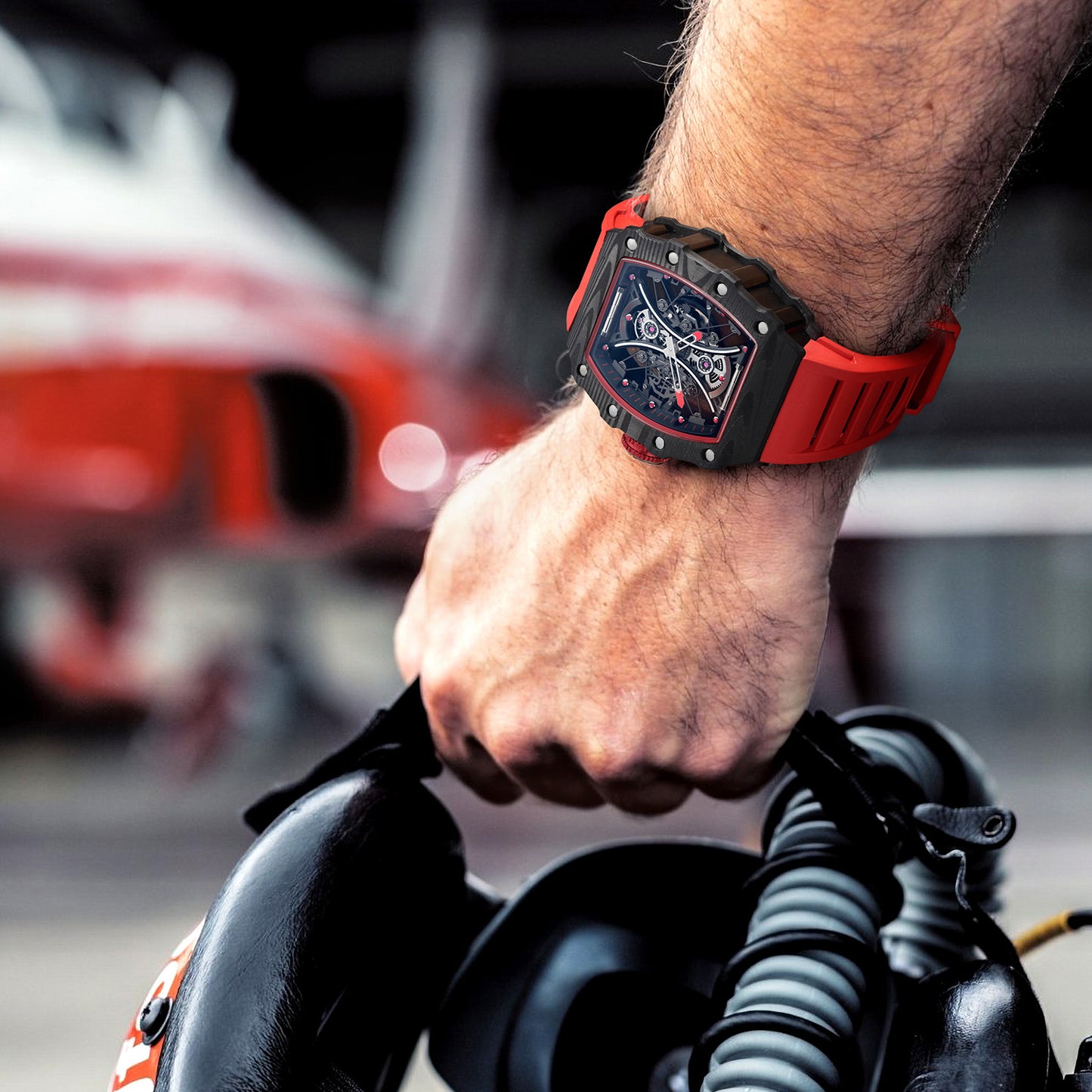 Feice Obsidian FM602 Automatic Skeleton Watch - Carbon Fiber Tonneau Case