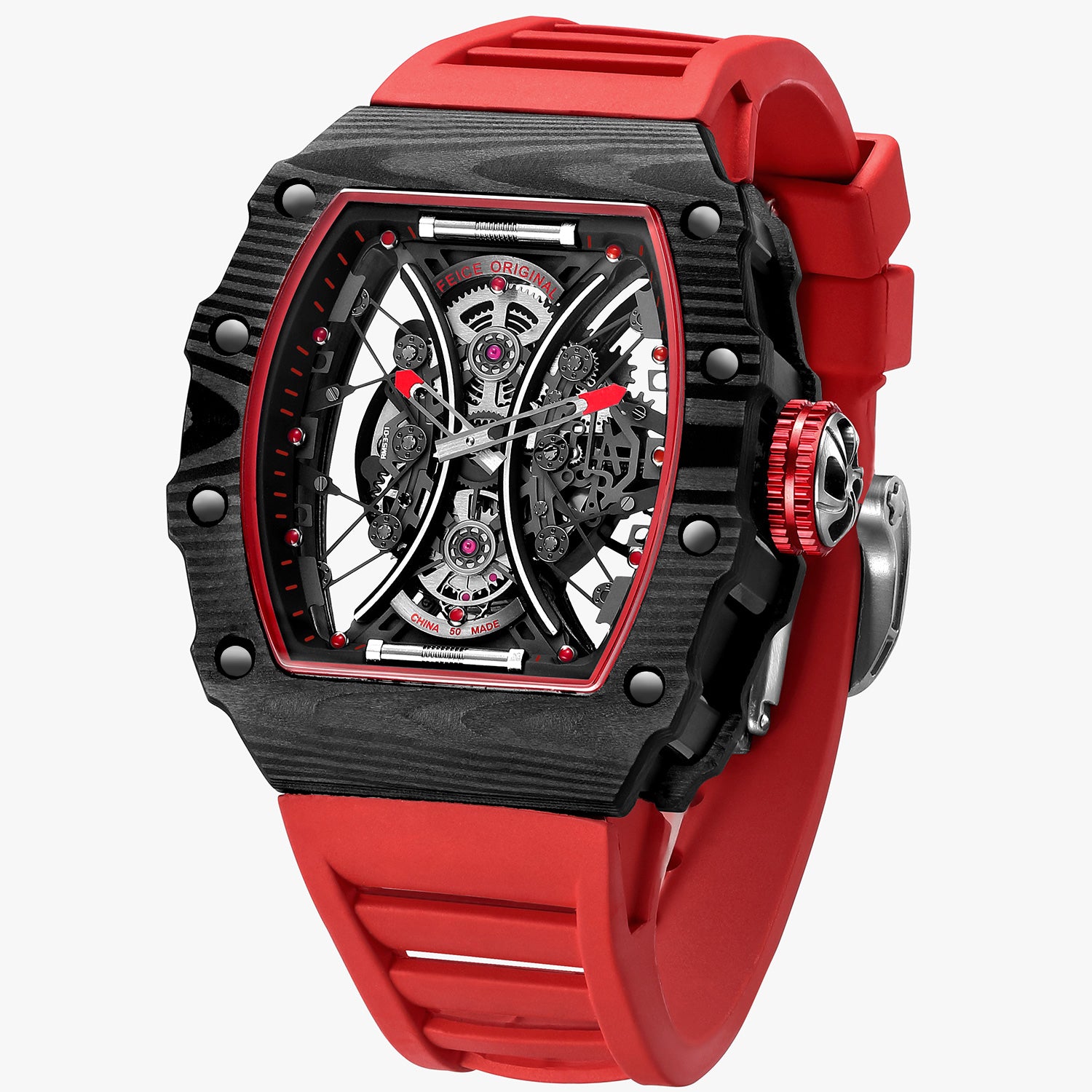 Feice Obsidian FM602 Automatic Skeleton Watch - Carbon Fiber Tonneau Case