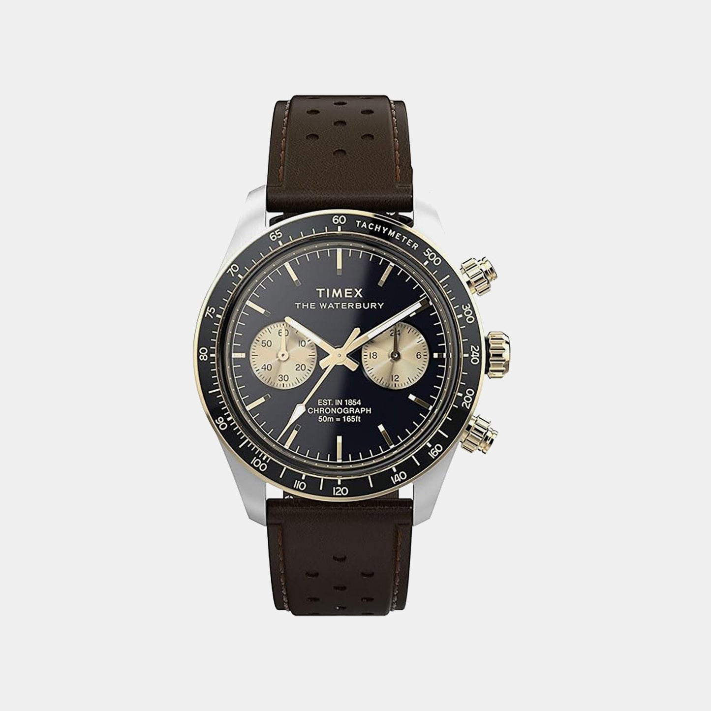 Waterbury Heritage Men Quartz Black Dial Chronograph Leather Watch TW2Y24100IK