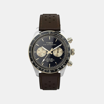 Waterbury Heritage Men Quartz Black Dial Chronograph Leather Watch TW2Y24100IK