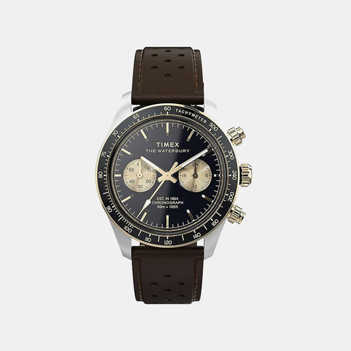 Waterbury Heritage Men Quartz Black Dial Chronograph Leather Watch TW2Y24100IK