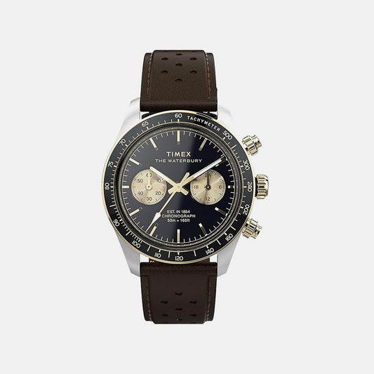 Waterbury Heritage Men Quartz Black Dial Chronograph Leather Watch TW2Y24100IK