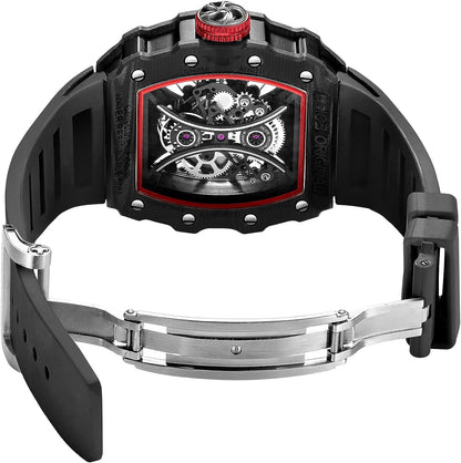 Feice Obsidian FM602 Automatic Skeleton Watch - Carbon Fiber Tonneau Case