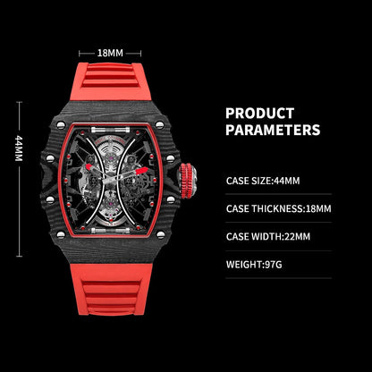 Feice Obsidian FM602 Automatic Skeleton Watch - Carbon Fiber Tonneau Case