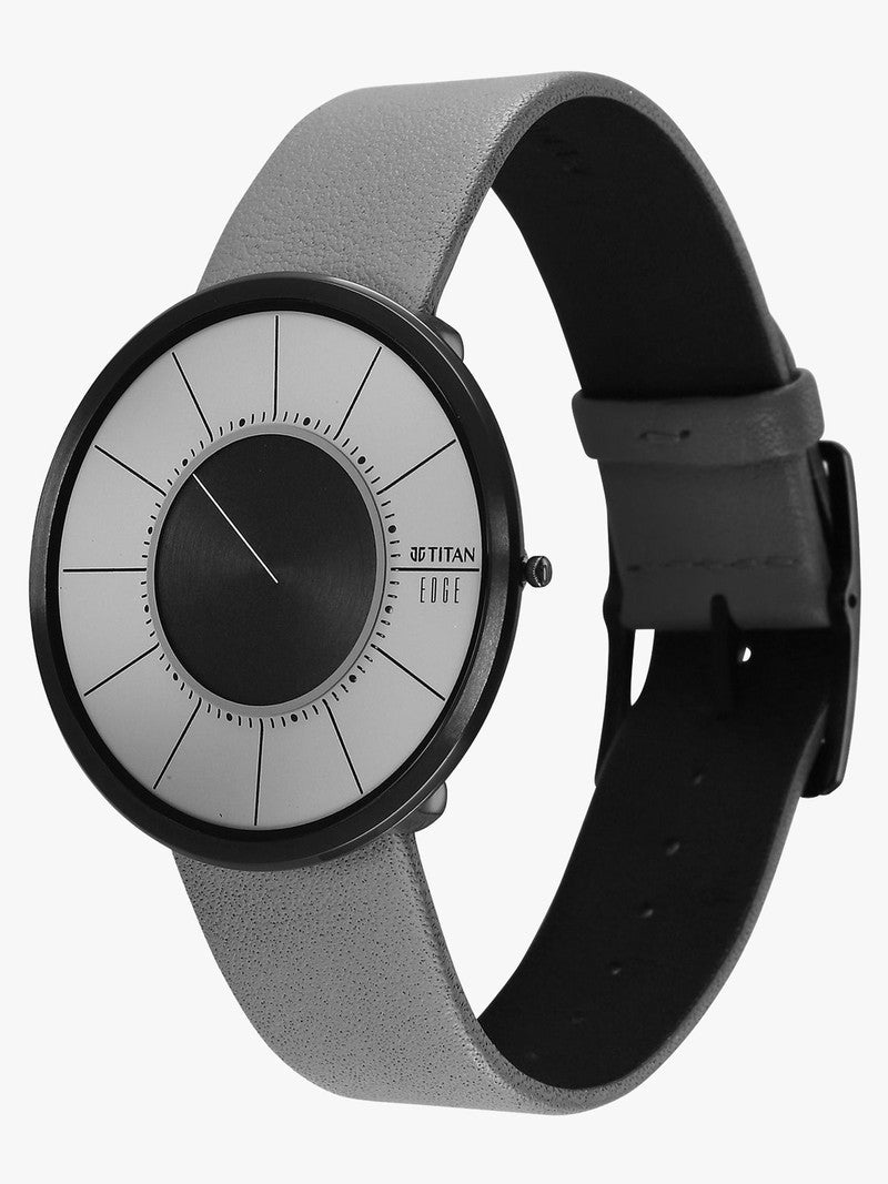 Edge Ultra Slim Quartz Analog Grey Dial Grey Leather Strap Watch for Men