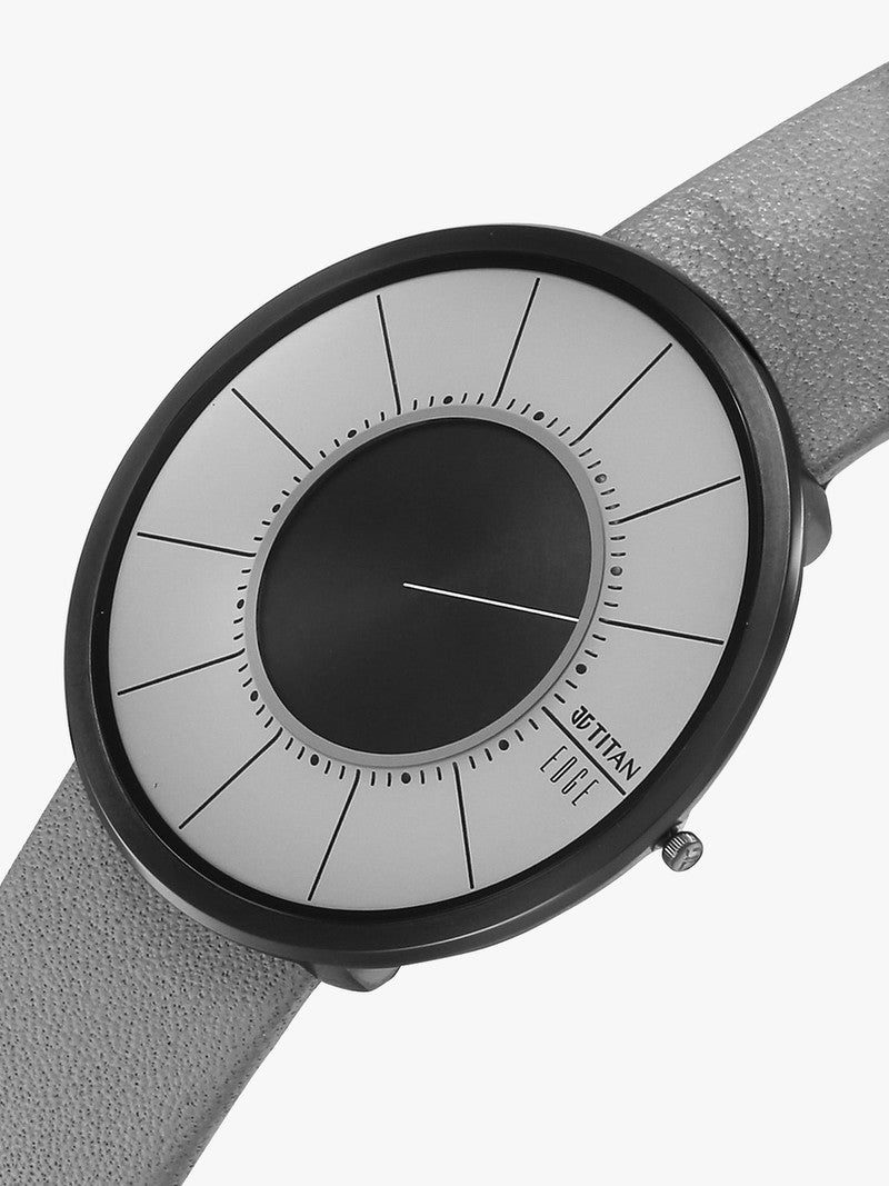 Edge Ultra Slim Quartz Analog Grey Dial Grey Leather Strap Watch for Men
