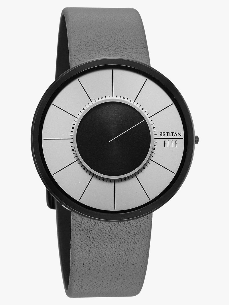 Edge Ultra Slim Quartz Analog Grey Dial Grey Leather Strap Watch for Men
