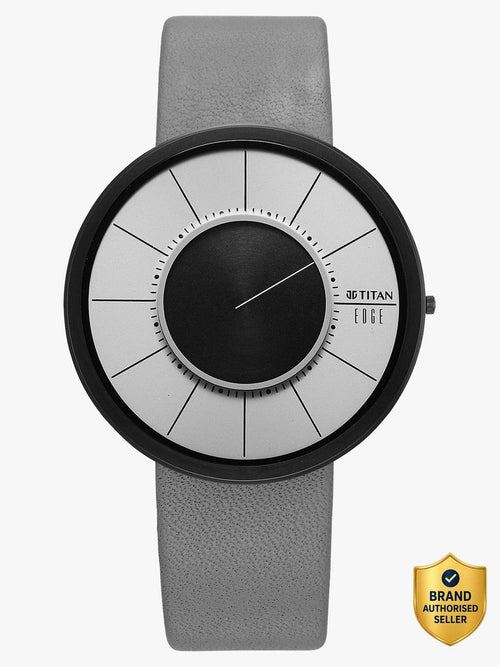 Edge Ultra Slim Quartz Analog Grey Dial Grey Leather Strap Watch for Men