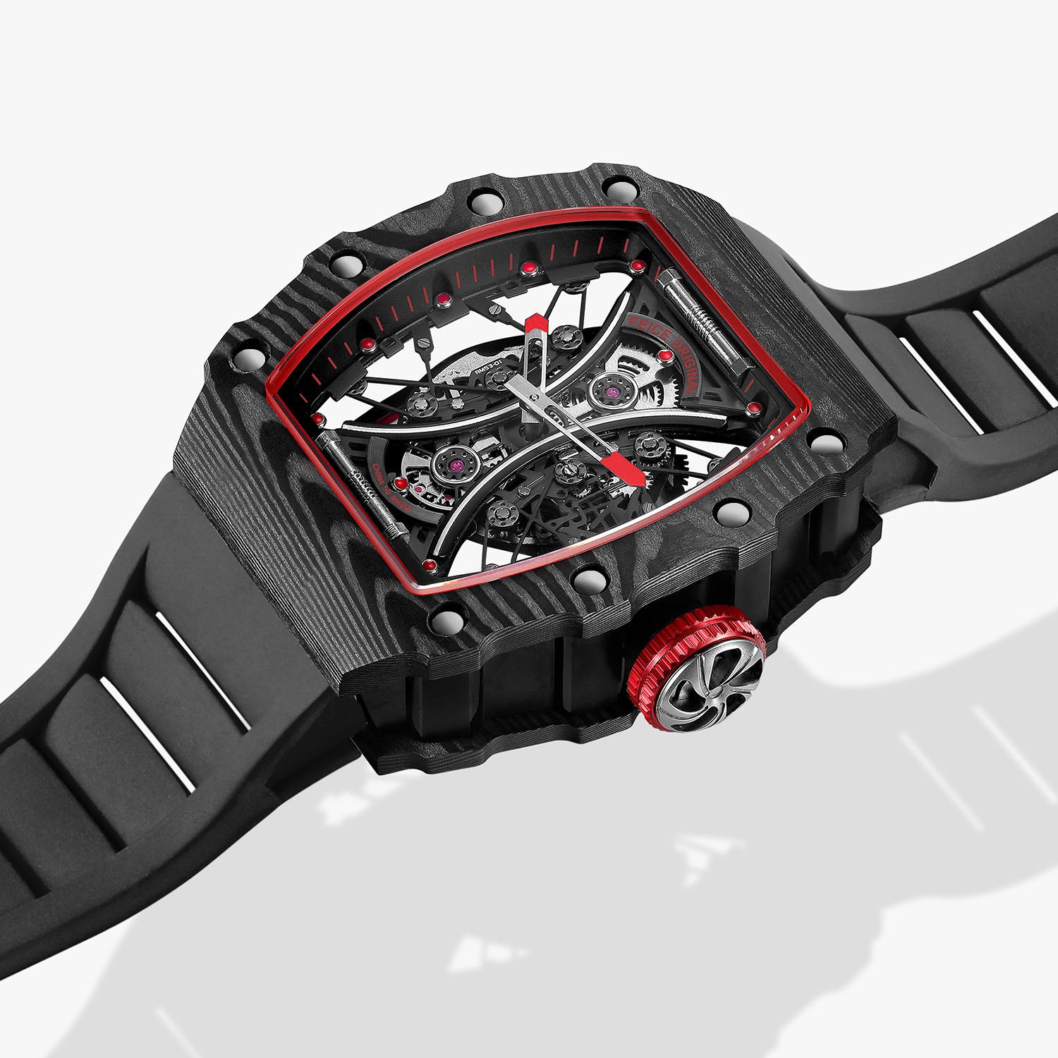 Feice Obsidian FM602 Automatic Skeleton Watch - Carbon Fiber Tonneau Case